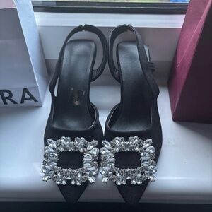 SHEIN Elegant Black Heels with Sparkling Silver Accents